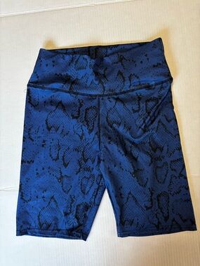 High-Rise Blue Snake-Print Bike Shorts large